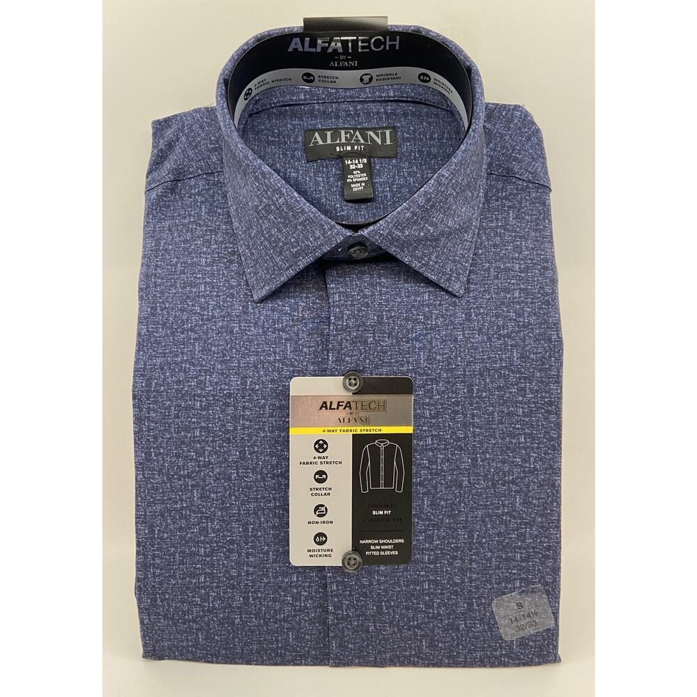 Alfani Alfatech Men's 14-14.5 32/33 Slim Fit Button Up Dress Shirt Blue NEW